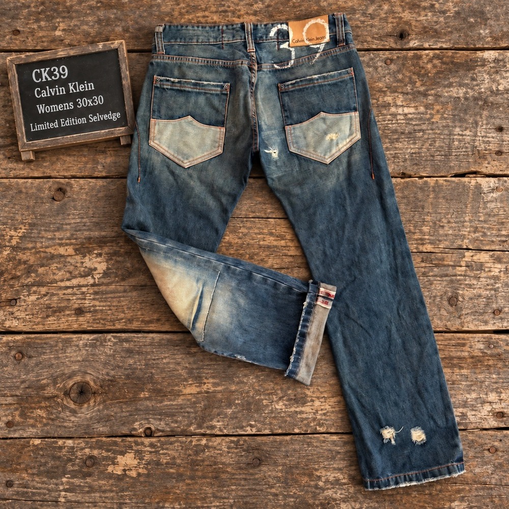 Calvin Klein Limited Edition Selvedge Distressed Patchwork Jeans Womens 30x30